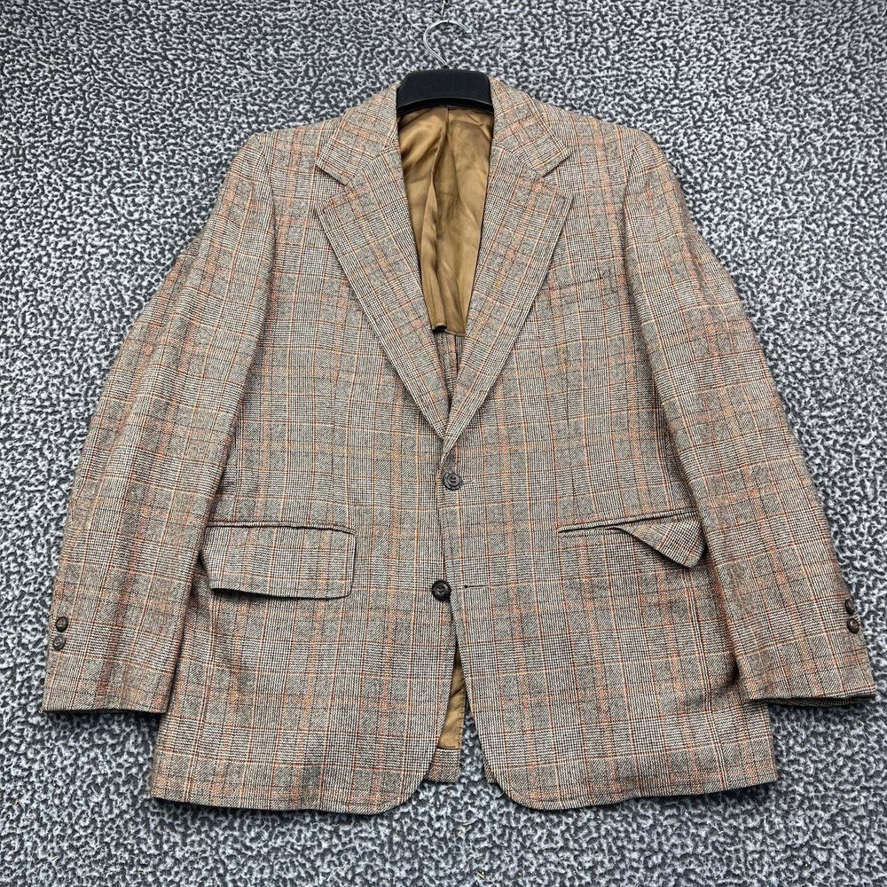 Palm Beach Blazer Sport Coat Men 44 Long Plaid Brown Orange 2 Button Long Sleeve